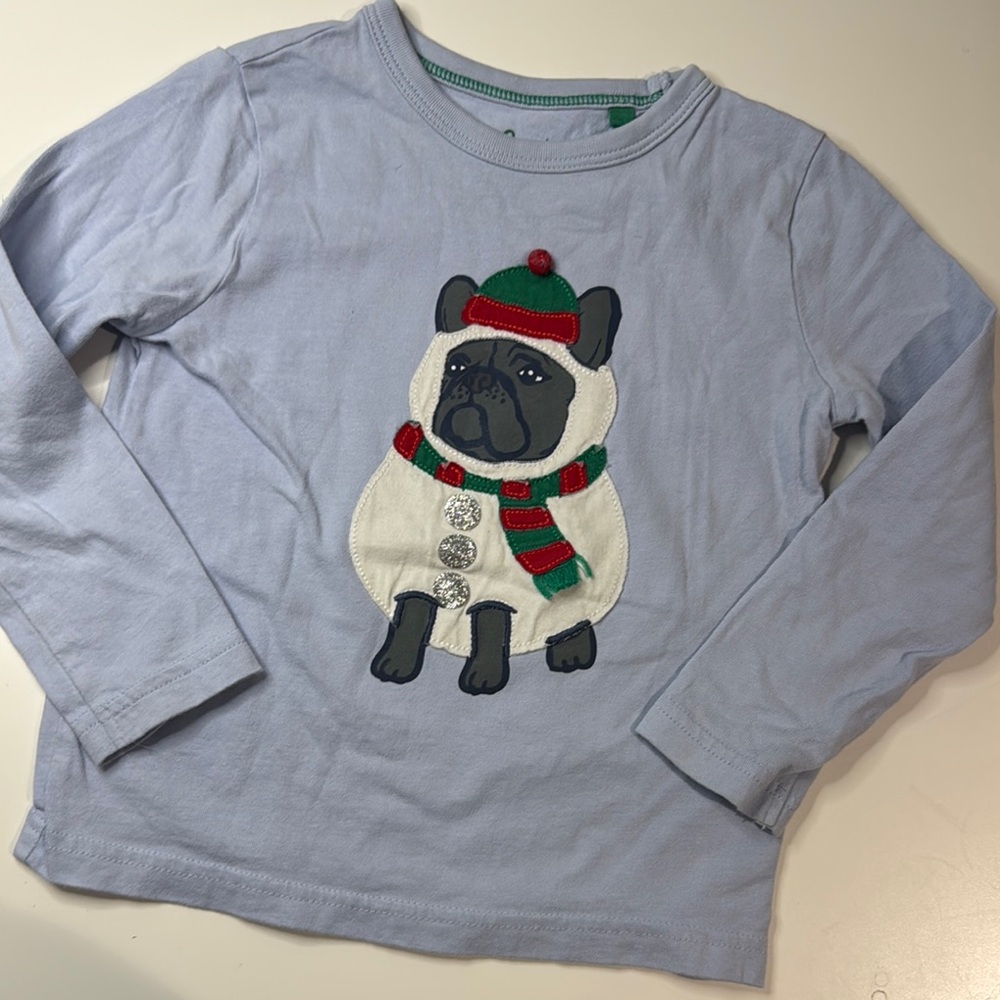 Mini Boden Kids Blue Long Sleeve Shirt with Dog Design size 2/3